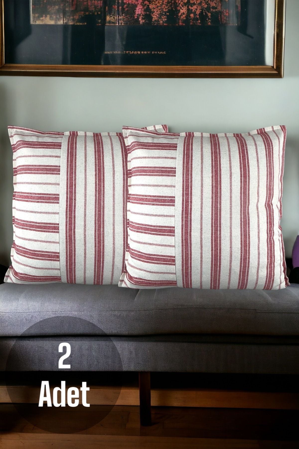 Cotton Modern Red Striped Decorative 2-Piece Cushion Pillow Case