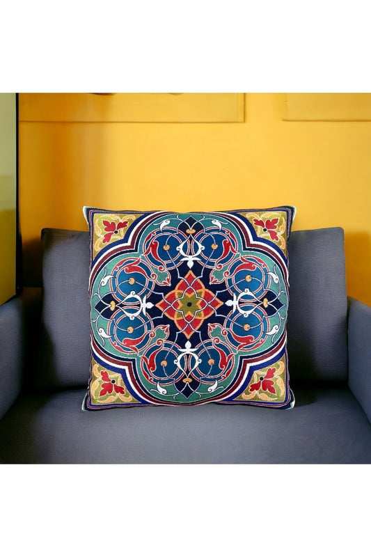 Jakarlı Goblen Pano Dokuma Yeşil Mandala Dekoratif Kırlent / Yastık Kılıfı