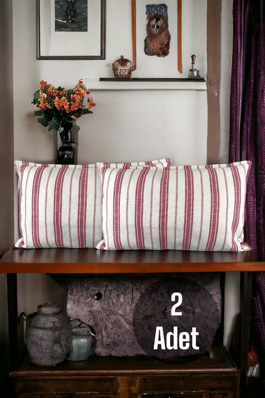Cotton Modern Red Striped Decorative 2-Piece Cushion / Pillow Case