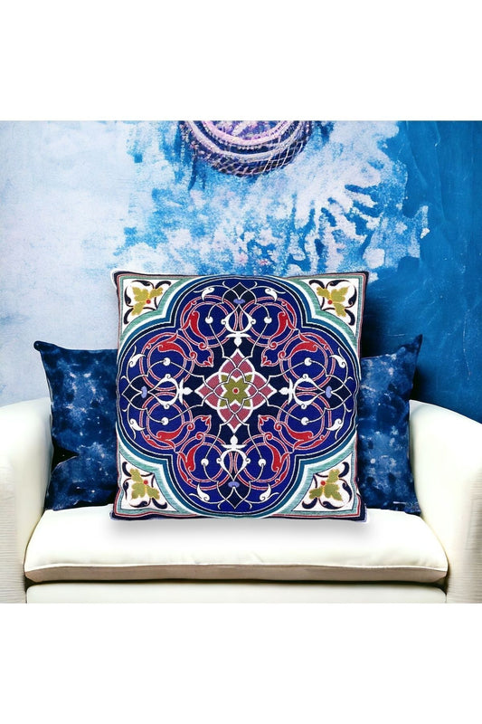 Jakarlı Goblen Pano Dokuma Yeşil Mandala Dekoratif Kırlent / Yastık Kılıfı