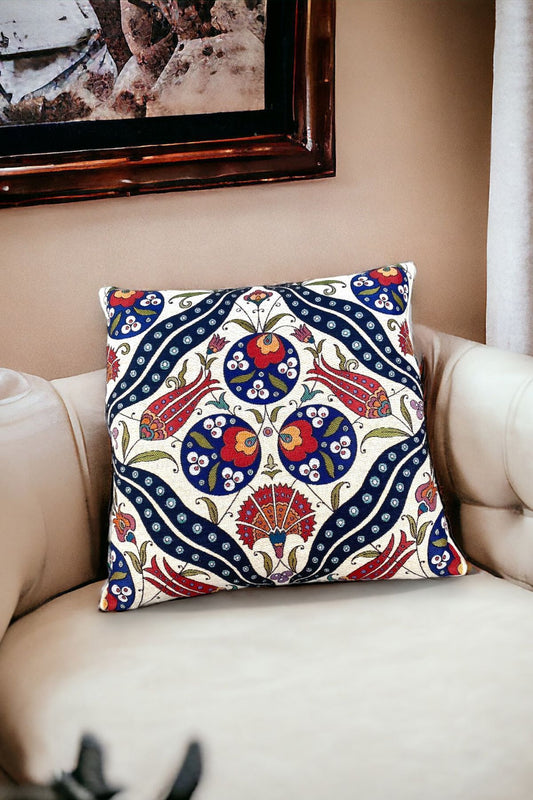 Jakarlı Goblen Pano Dokuma Lale Dekoratif Kırlent / Yastık Kılıfı