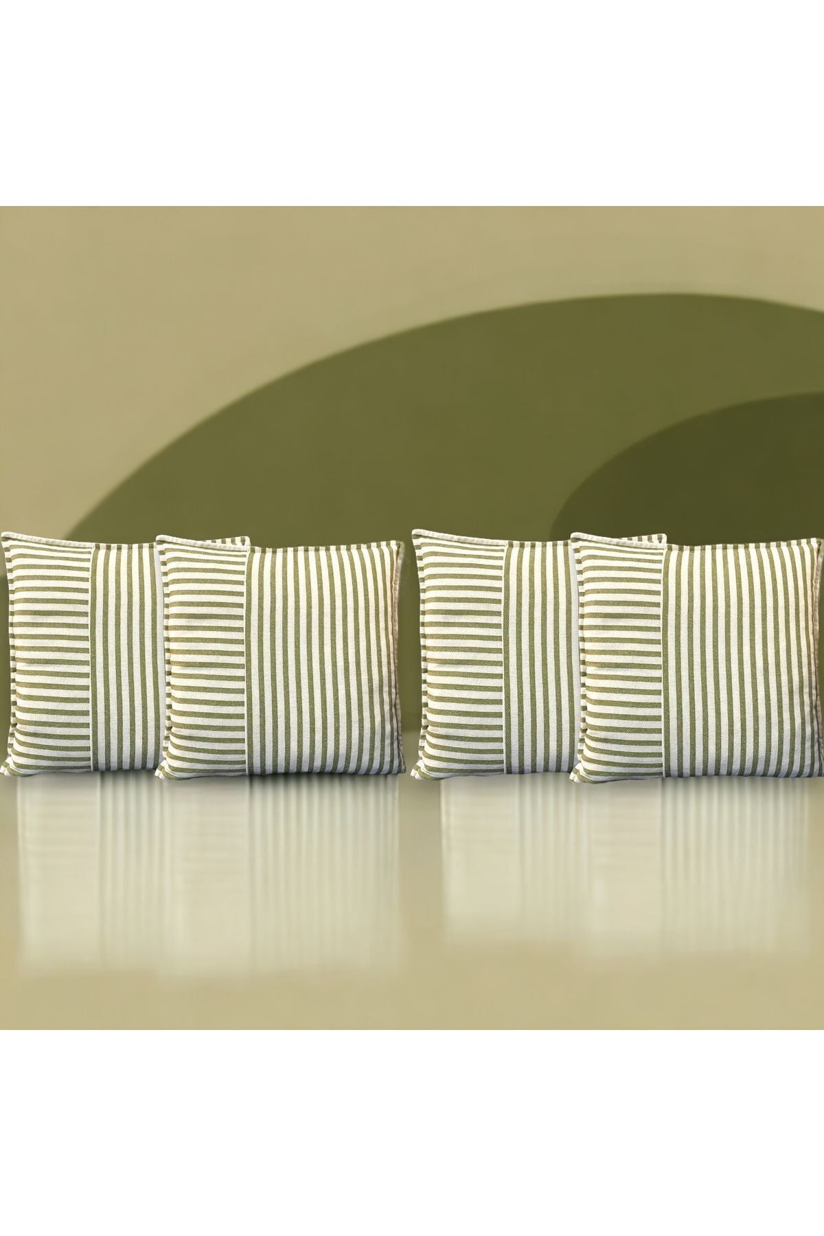 Modern 2'li Yeşil Çizgili Pamuklu Dekoratif Yastık / Kırlent Kılıfı