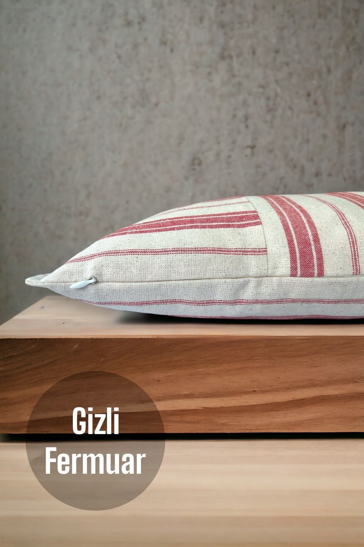 Pamuk Modern Kırmızı Çizgili Dekoratif 2'li Kırlent / Yastık Kılıfı