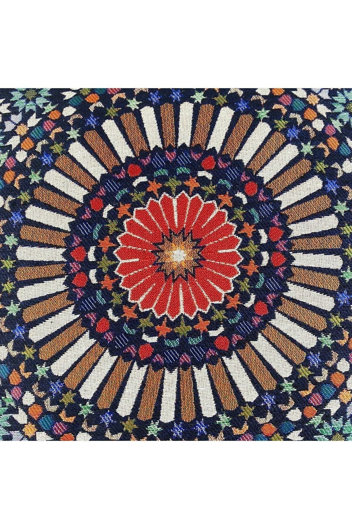 Jakarlı Goblen Pano Dokuma Yeşil Mandala Dekoratif Kırlent / Yastık Kılıfı