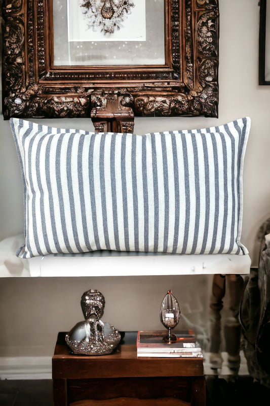 Modern Gri Çizgili Pamuk Dekoratif Tek Yastık / Kırlent Kılıfı