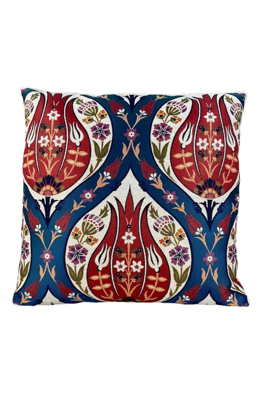 Jakarlı Goblen Pano Dokuma Lale Dekoratif Kırlent / Yastık Kılıfı