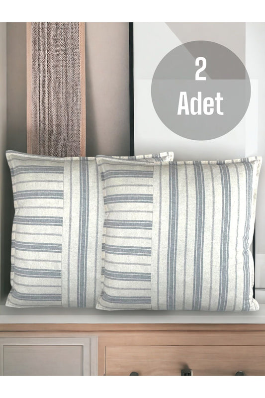 Cotton Modern Gray Striped Decorative 2-Piece Cushion / Pillow Case