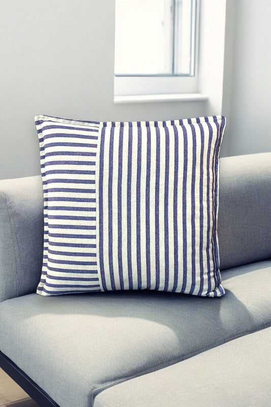 Modern Navy Blue Striped Cotton Decorative Single Pillow / Cushion Cover