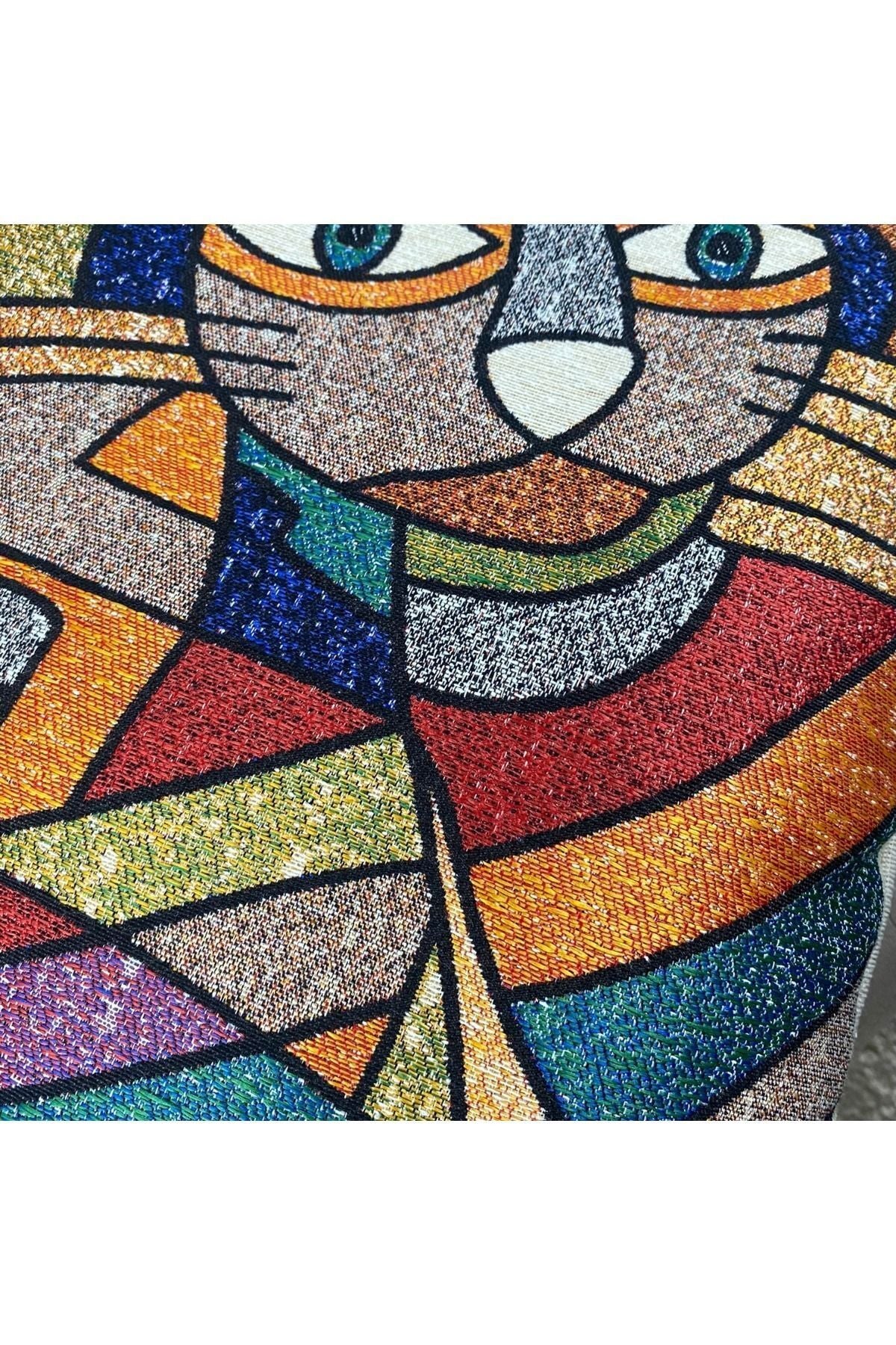 Jakarlı Goblen Pano Dokuma Picasso Kedi Dekoratif Kırlent / Yastık Kılıfı