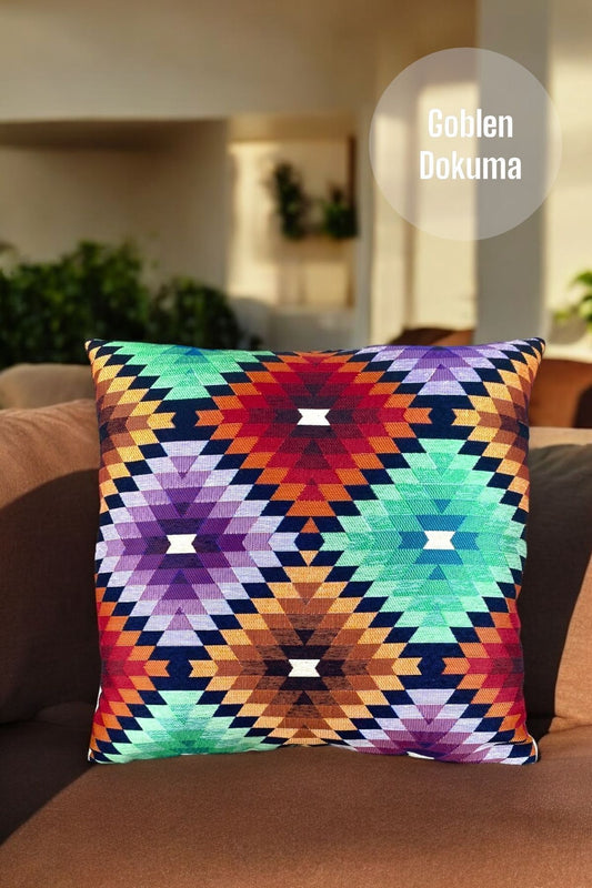 Goblen Dokuma Pamuklu Dekoratif Kırlent / Yastık Kılıfı
