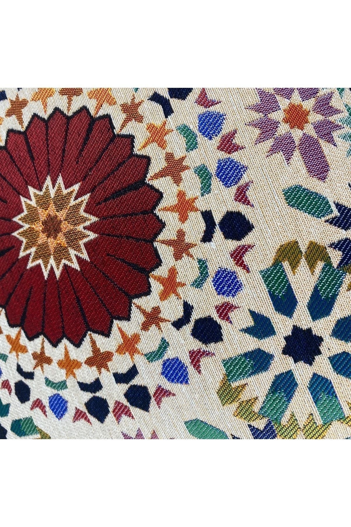 Jakarlı Goblen Pano Dokuma Yeşil Mandala Dekoratif Kırlent / Yastık Kılıfı