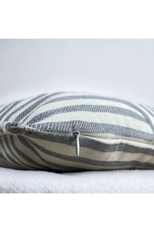 Modern 2'li Gri Çizgili Pamuklu Dekoratif Yastık / Kırlent Kılıfı