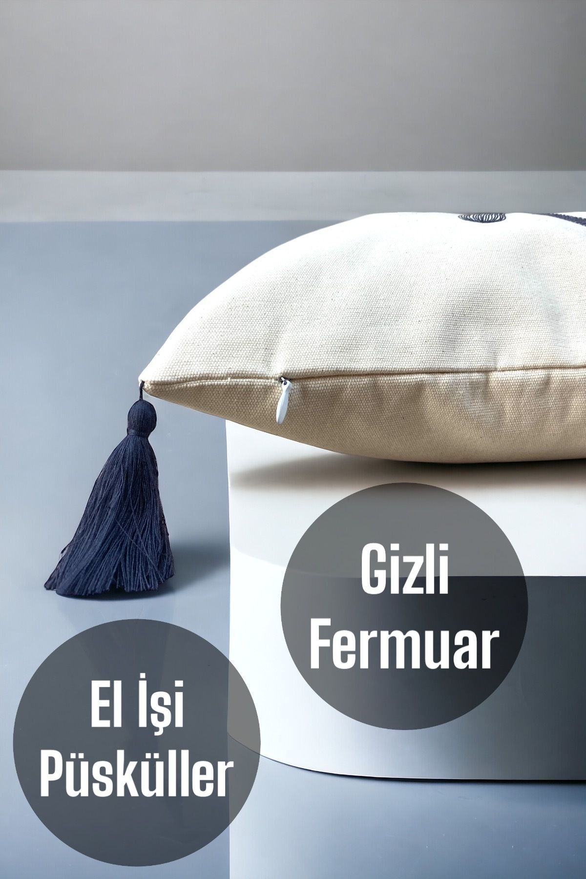 Nakışlı Püsküllü Pamuklu Dekoratif 2'li Kırlent / Yastık Kılıfı