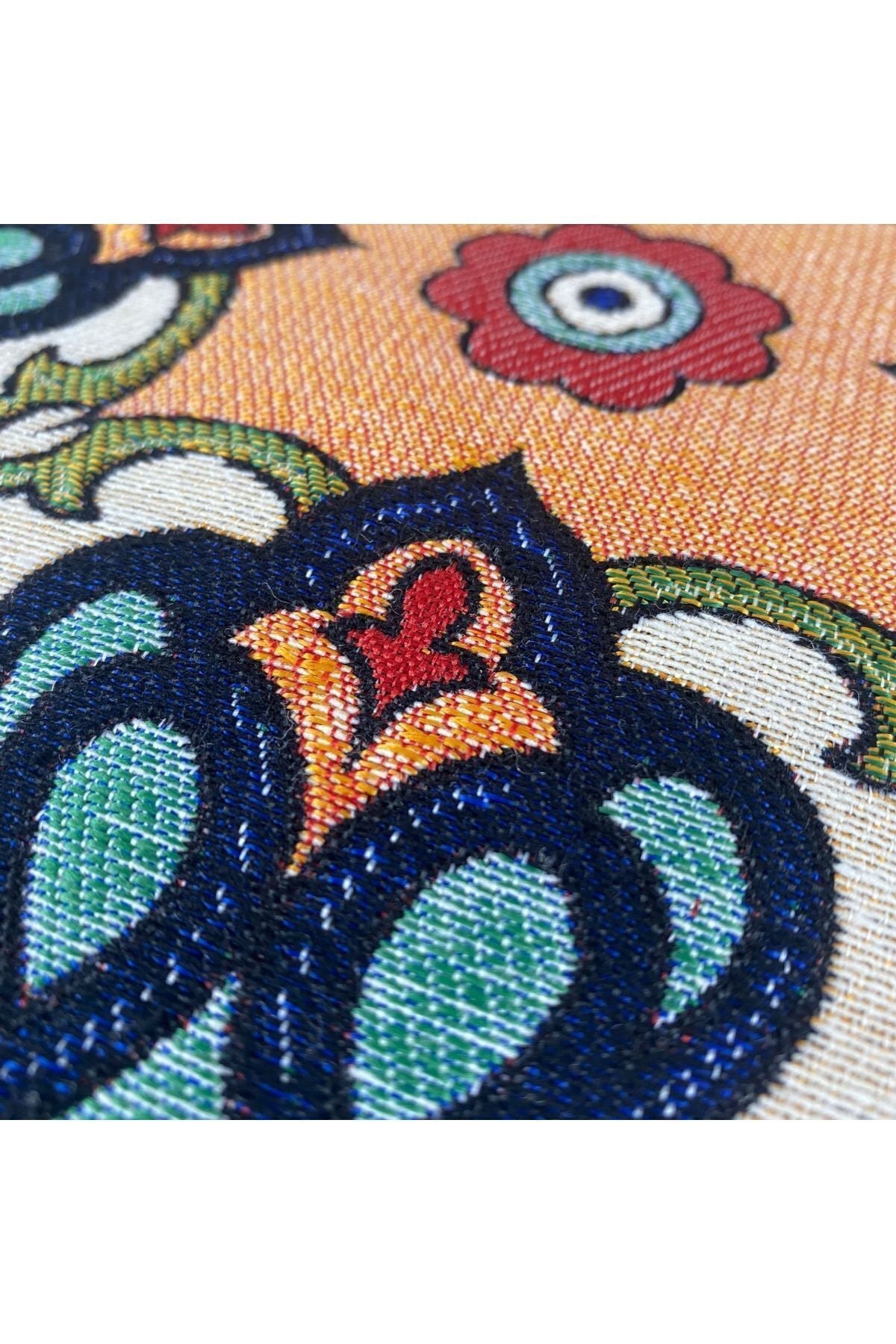 Jakarlı Goblen Pano Dokuma Yeşil Mandala Dekoratif Kırlent / Yastık Kılıfı