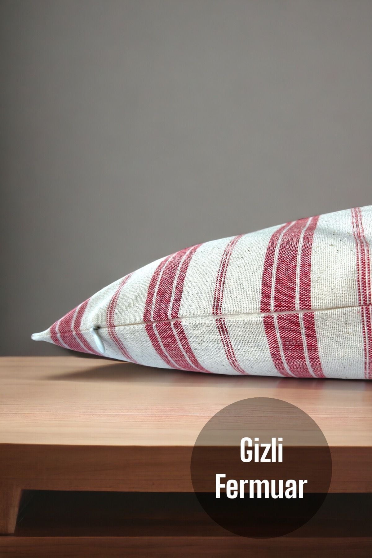 Pamuk Modern Dekoratif Kırmızı Çizgili 2'li Kırlent / Yastık Kılıfı