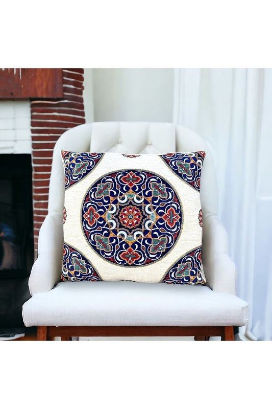 Jakarlı Goblen Pano Dokuma Yeşil Mandala Dekoratif Kırlent / Yastık Kılıfı