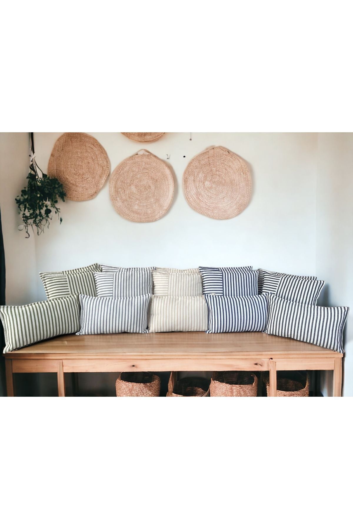 Modern 2-Piece Navy Blue Striped Cotton Decorative 30x50 Cm Pillow/Cushion Cover