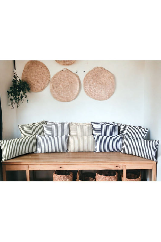 Modern 2'li Lacivert Çizgili Pamuklu Dekoratif 30x50 Cm Yastık/kırlent Kılıfı