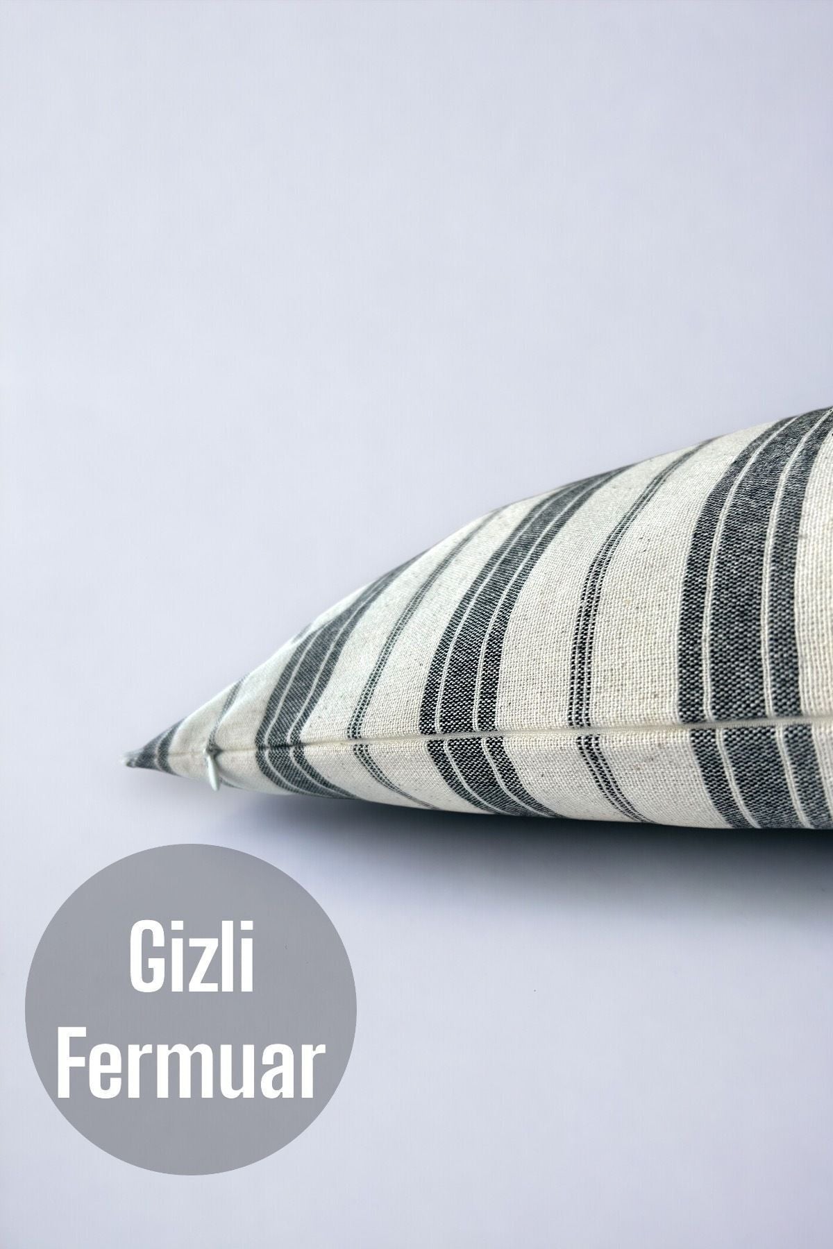 Pamuk Modern Dekoratif Siyah Çizgili 2'li Kırlent / Yastık Kılıfı