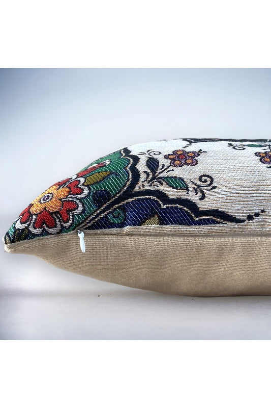 Jakarlı Goblen Pano Dokuma Yeşil Mandala Dekoratif Kırlent / Yastık Kılıfı
