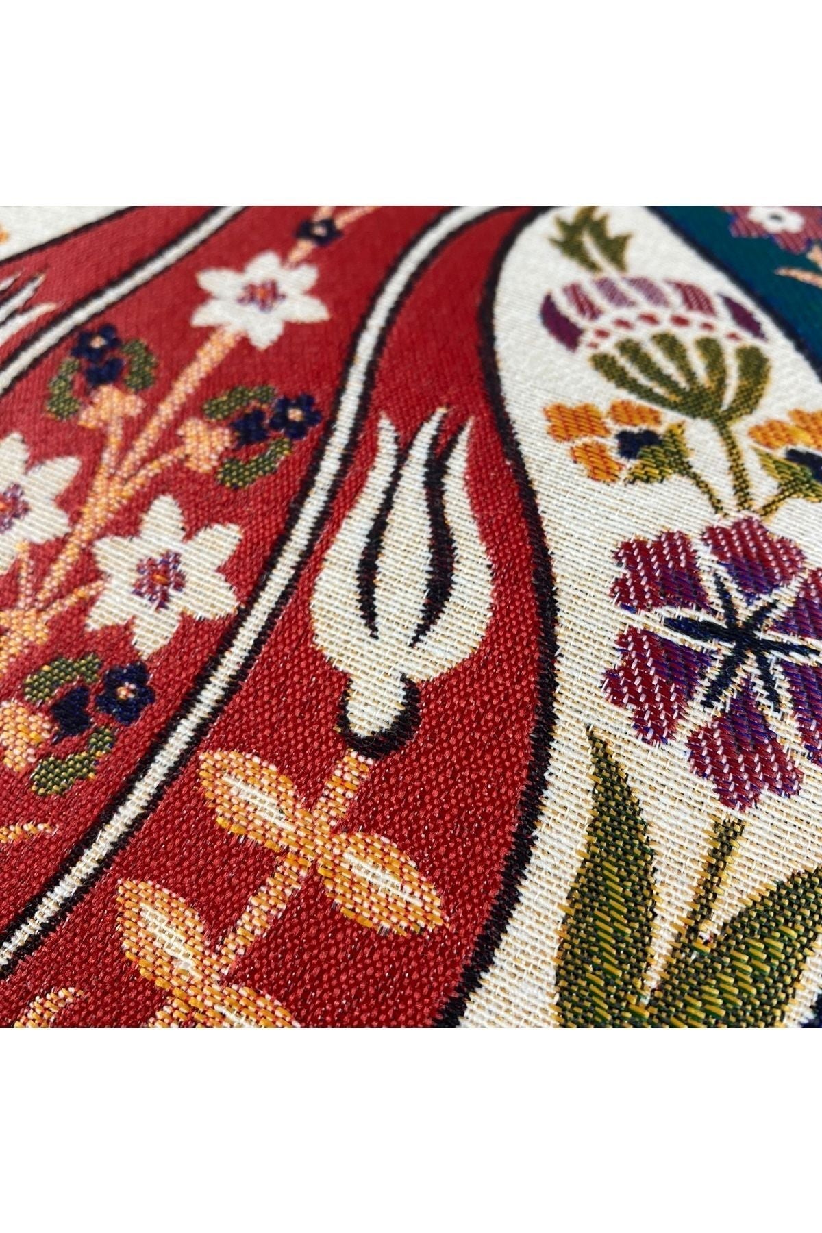 Jakarlı Goblen Pano Dokuma Lale Dekoratif Kırlent / Yastık Kılıfı