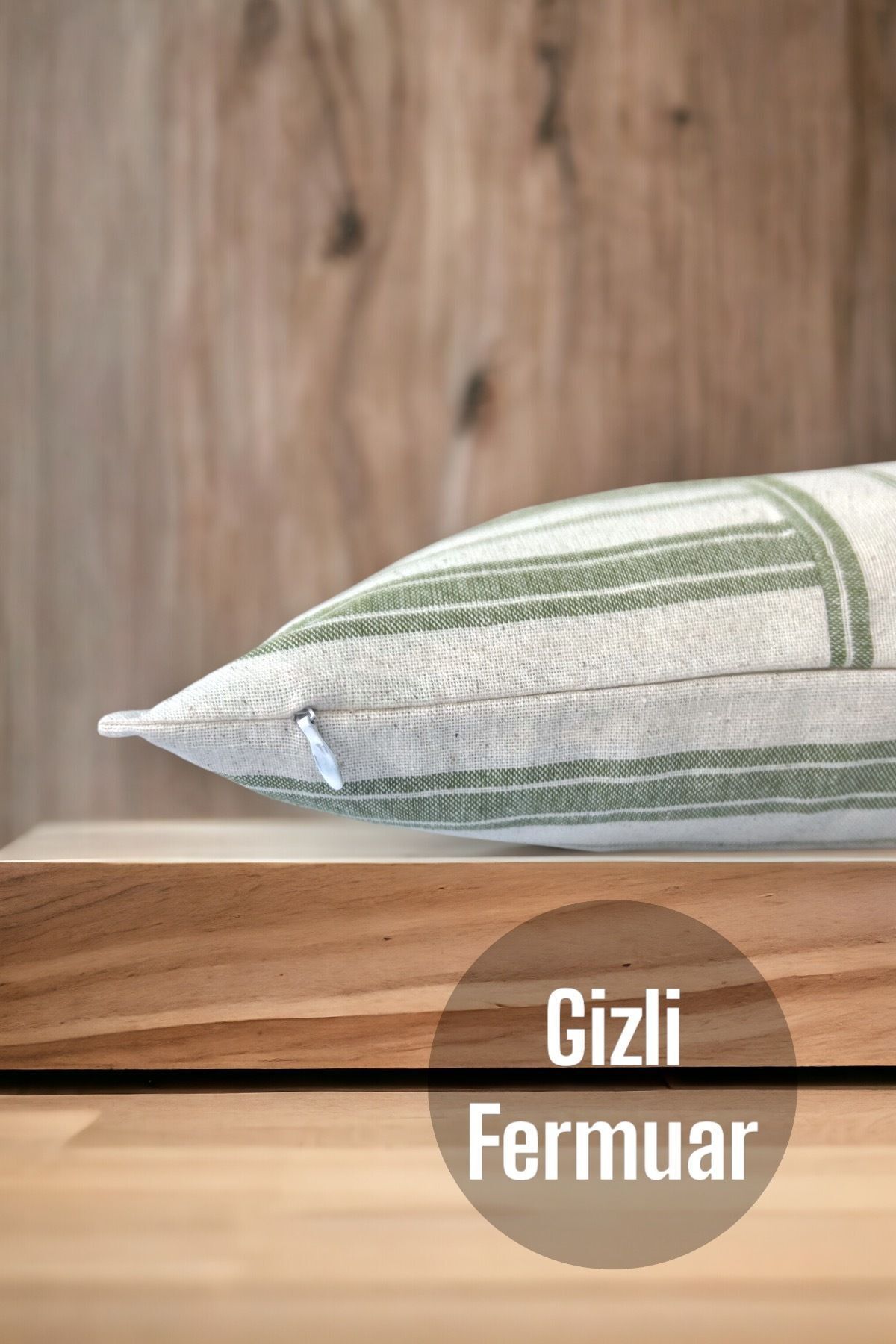 Pamuk Modern Yeşil Çizgili Dekoratif 2'li Kırlent / Yastık Kılıfı