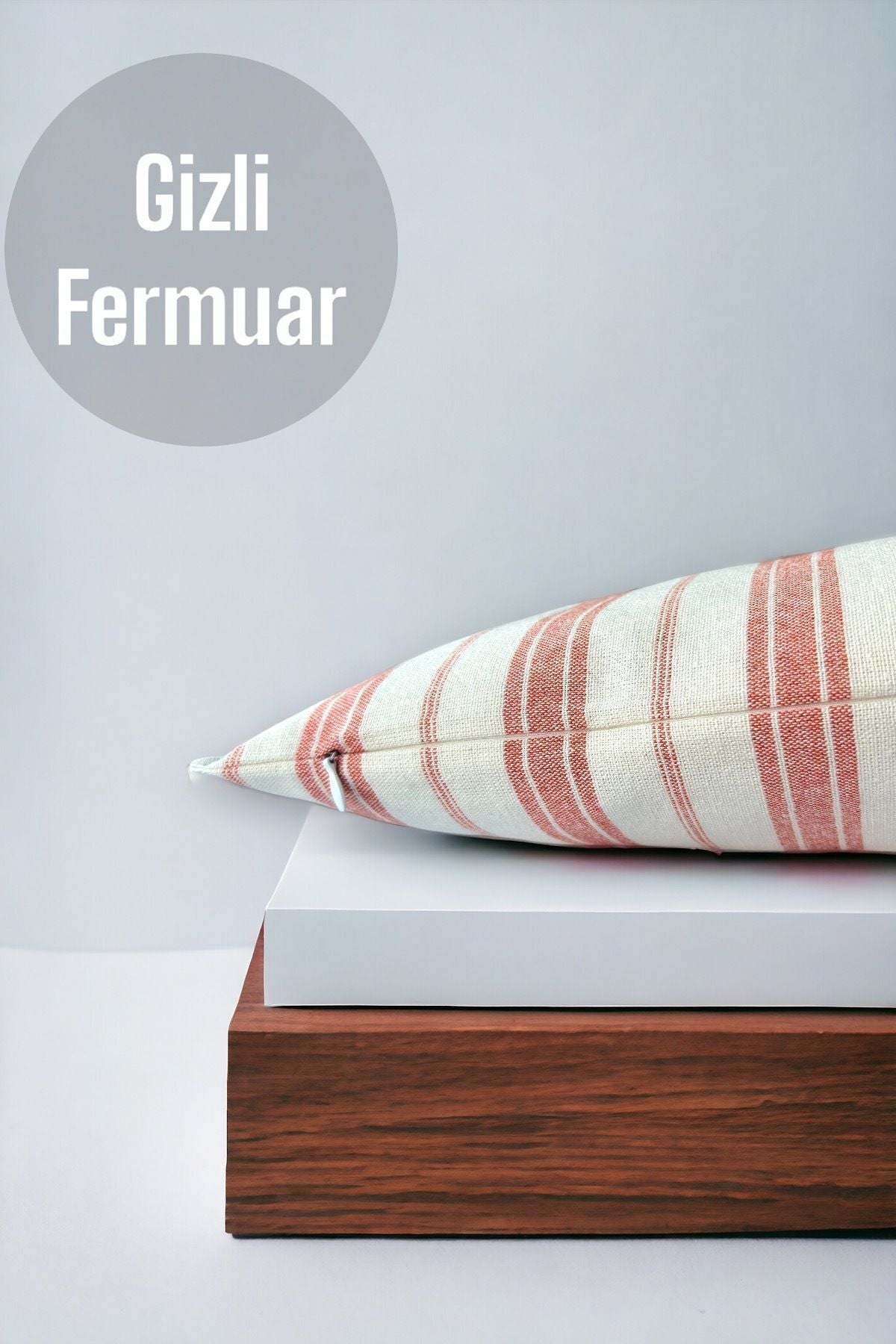 Pamuk Modern 2'li 30x50 Dekoratif Turuncu Çizgili Kırlent / Yastık Kılıfı