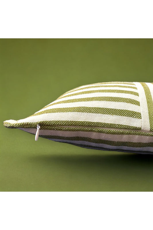 Modern 2'li Yeşil Çizgili Pamuklu Dekoratif Yastık / Kırlent Kılıfı