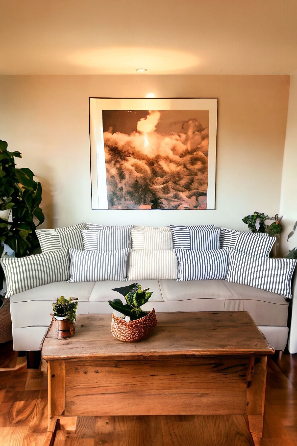 Modern 2'li Kahverengi Çizgili Pamuklu Dekoratif 30x50 Cm Yastık/kırlent Kılıfı