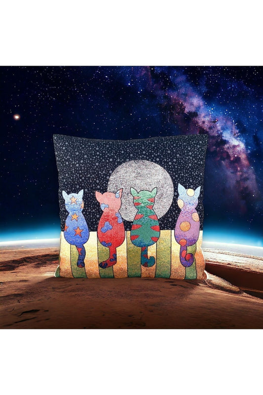 Jakarlı Goblen Pano Dokuma Picasso Kedi Dekoratif Kırlent / Yastık Kılıfı