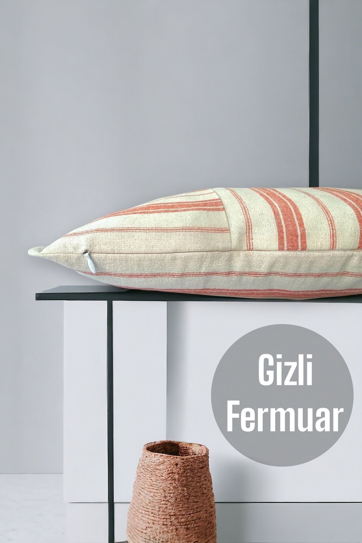 Pamuk Modern Mercan Çizgili Dekoratif 2'li Kırlent / Yastık Kılıfı