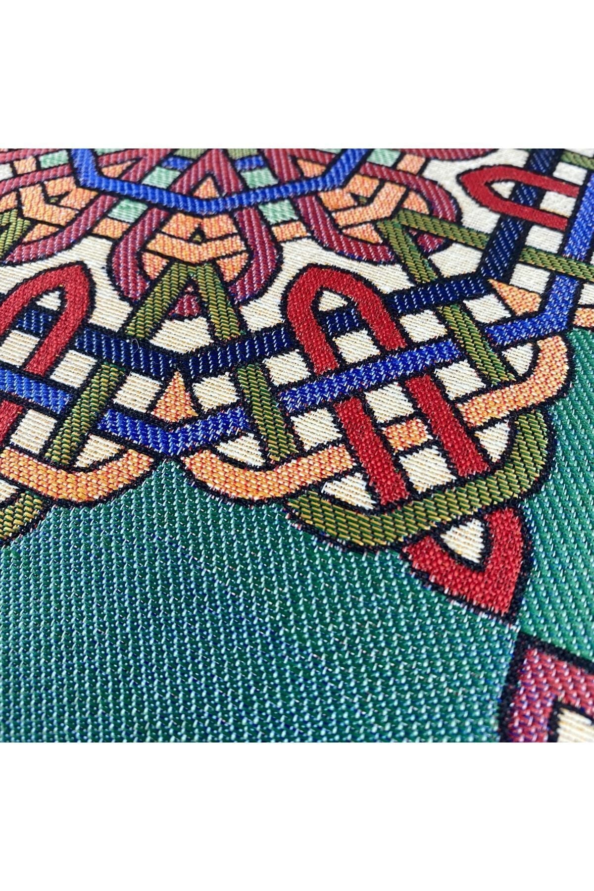 Jakarlı Goblen Pano Dokuma Yeşil Mandala Dekoratif Kırlent / Yastık Kılıfı