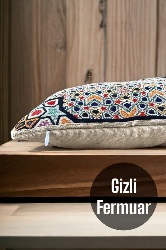 Goblen Dokuma Yıldızlı Pamuklu Kırlent Kılıfı