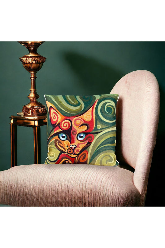 Jakarlı Goblen Pano Dokuma Picasso Kedi Dekoratif Kırlent / Yastık Kılıfı