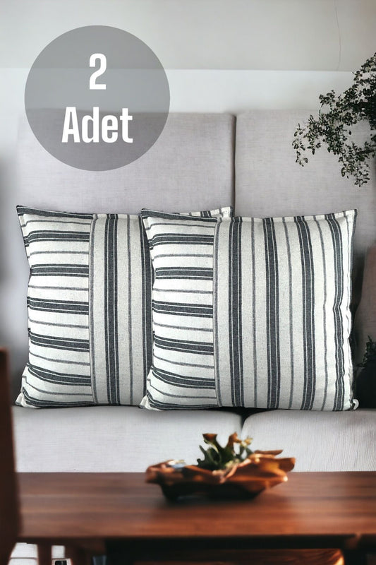 Cotton Modern Black Striped Decorative 2-Piece Cushion / Pillow Case