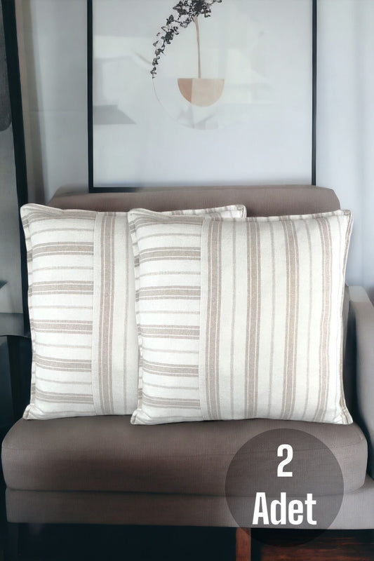 Cotton Modern Brown Striped Decorative 2-Piece Cushion / Pillow Case