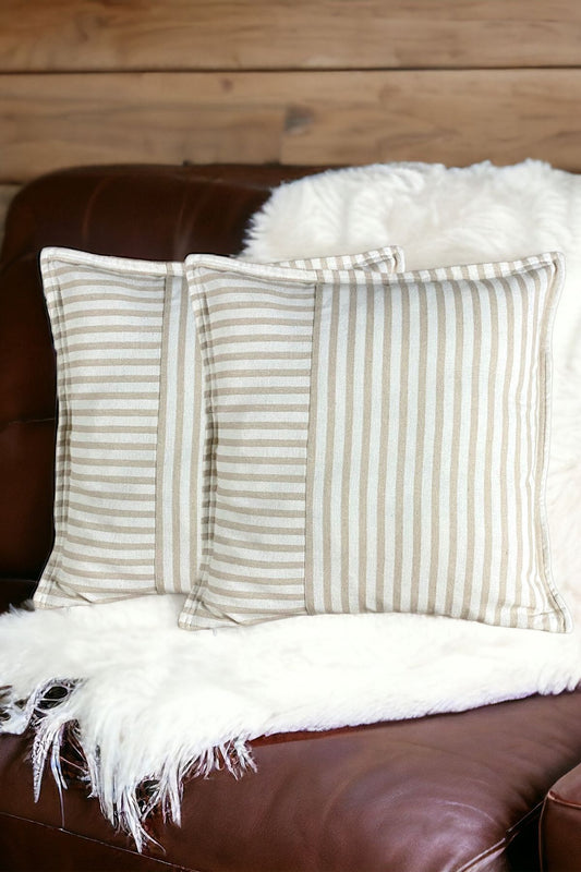 Modern 2'li Kahve Çizgili Pamuklu Dekoratif Yastık / Kırlent Kılıfı