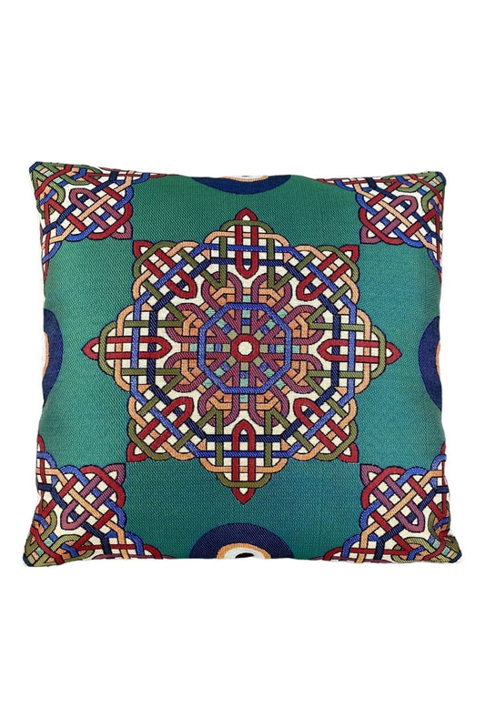 Jakarlı Goblen Pano Dokuma Yeşil Mandala Dekoratif Kırlent / Yastık Kılıfı