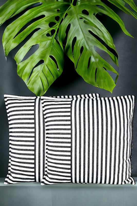 Modern 2'li Siyah Çizgili Pamuklu Dekoratif Yastık / Kırlent Kılıfı