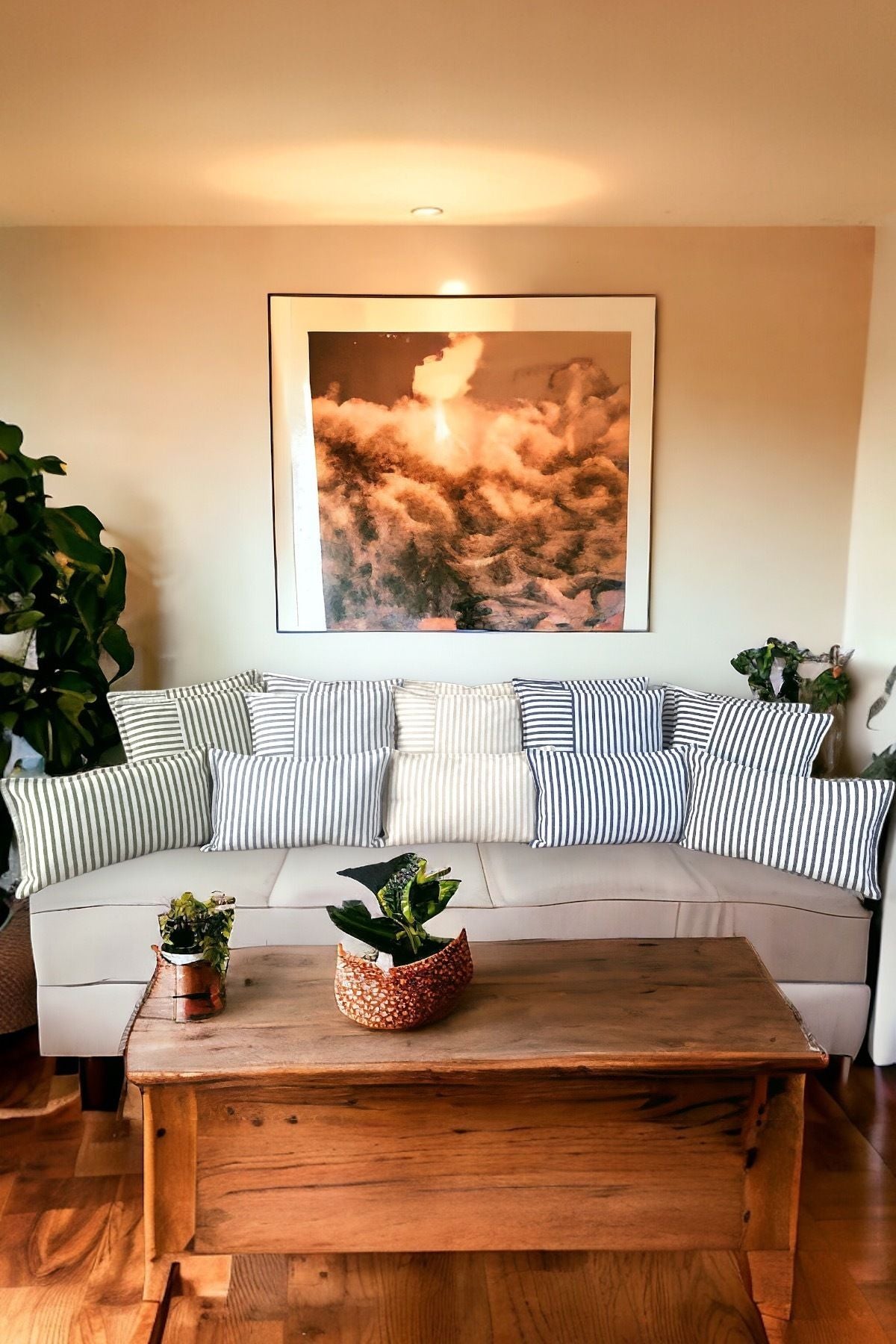 Lacivert Çizgili Pamuklu Dekoratif 30x50 Cm Ve 45x45 Cm 4'lü Set Yastık / Kırlent Kılıfı - 2 Çift