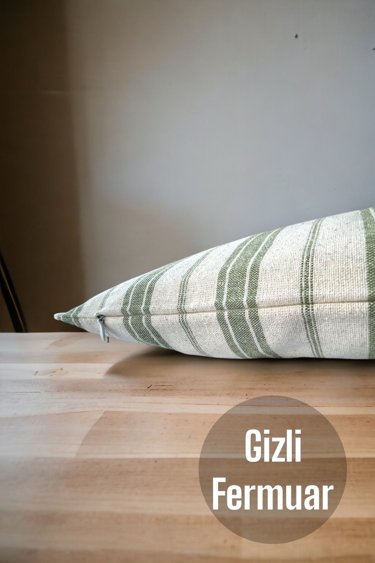 Pamuk Modern Dekoratif Yeşil Çizigli 2'li Kırlent / Yastık Kılıfı