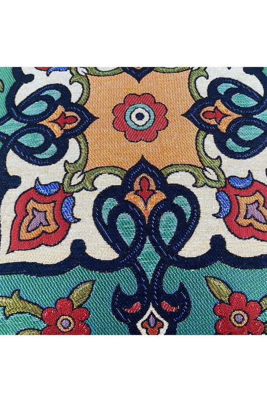 Jakarlı Goblen Pano Dokuma Yeşil Mandala Dekoratif Kırlent / Yastık Kılıfı