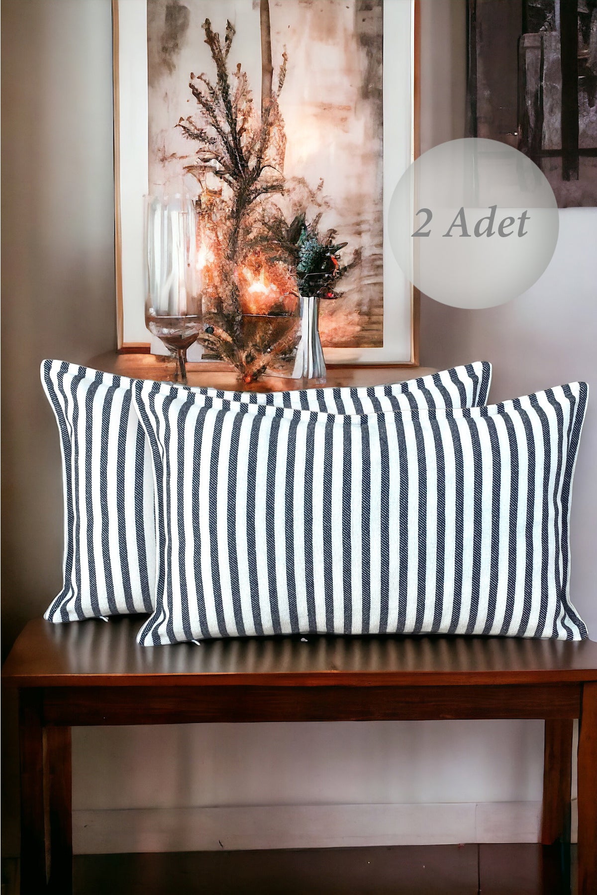 Modern 2'li Siyah Çizgili Pamuklu Dekoratif 30x50 Cm Yastık/kırlent Kılıfı