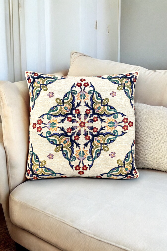 Jakarlı Goblen Pano Dokuma Yeşil Mandala Dekoratif Kırlent / Yastık Kılıfı