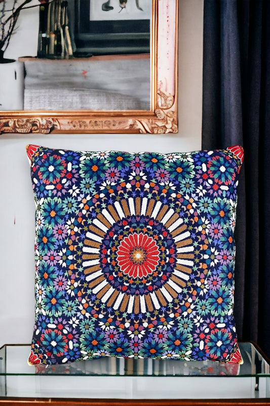Jacquard Tapestry Panel Woven Green Mandala Decorative Cushion / Pillow Case