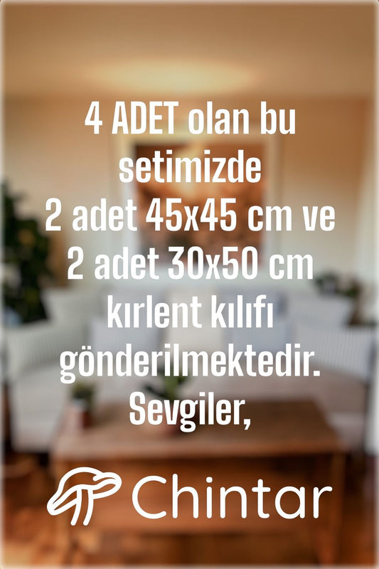 Gri Çizgili Pamuklu Dekoratif 30x50 Cm Ve 45x45 Cm 4'lü Set Yastık / Kırlent Kılıfı - 2 Çift