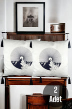Landscape Embroidered Tasseled Cotton Decorative 2-Piece Cushion / Pillow Case