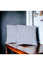 Modern 2-Piece Navy Blue Striped Cotton Decorative Pillow / Cushion Cover