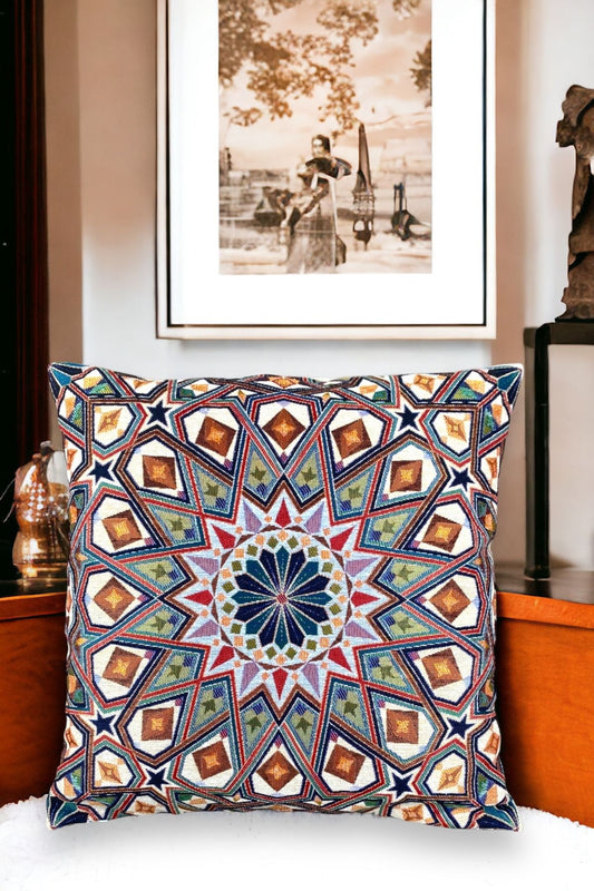 Jacquard Tapestry Panel Woven Green Mandala Decorative Cushion / Pillow Case