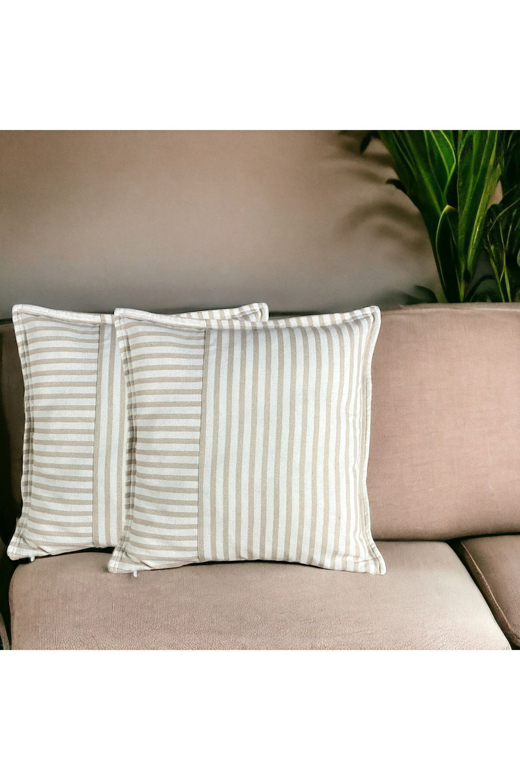 Modern 2-Piece Coffee Striped Cotton Decorative Pillow / Cushion Cover